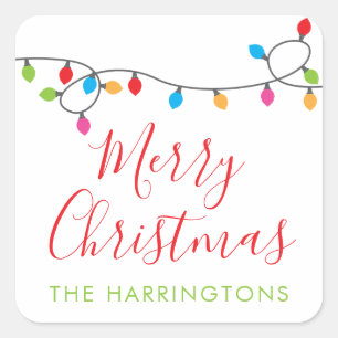 Colorful Christmas Lights Gift Sticker