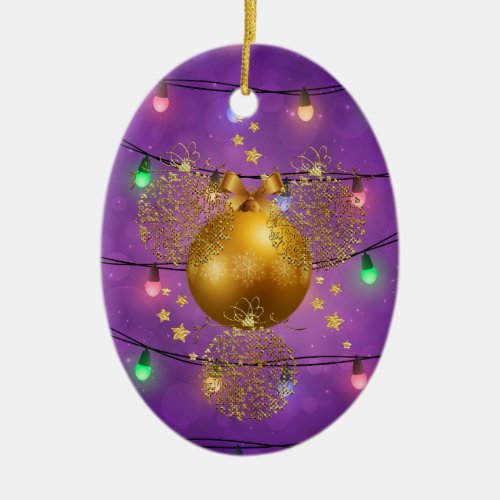 Colorful Christmas Lights  Golden Ornament Balls