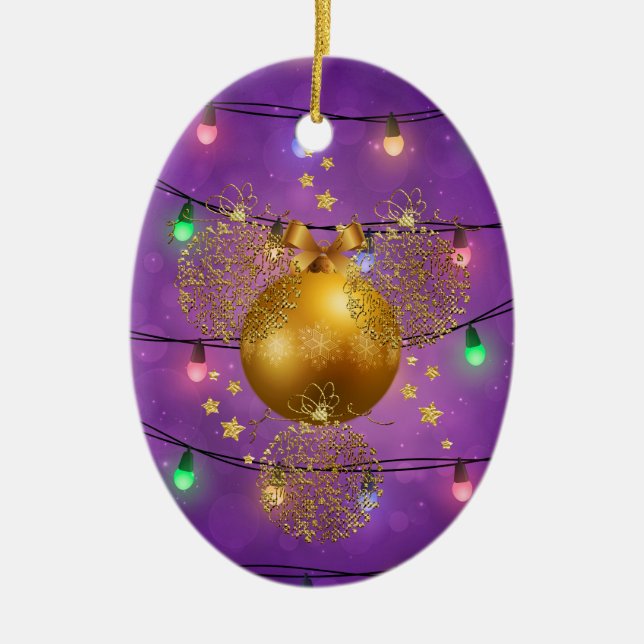 Colorful Christmas Lights & Golden Ornament Balls (Front)