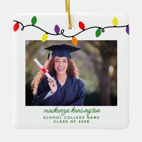 Colorful Christmas Lights Graduation Photo Ceramic Ornament