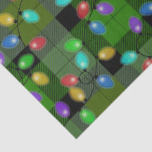 Colorful Christmas Lights Green Plaid