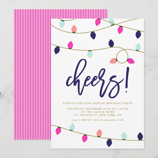 Colorful Christmas Lights Holiday Party Invitation (Front/Back)