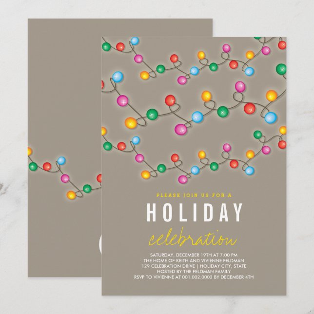 Colorful Christmas Lights Holiday Party Invite (Front/Back)