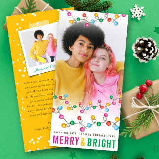 Colorful Christmas Lights Merry & Bright Fun Photo Holiday Card