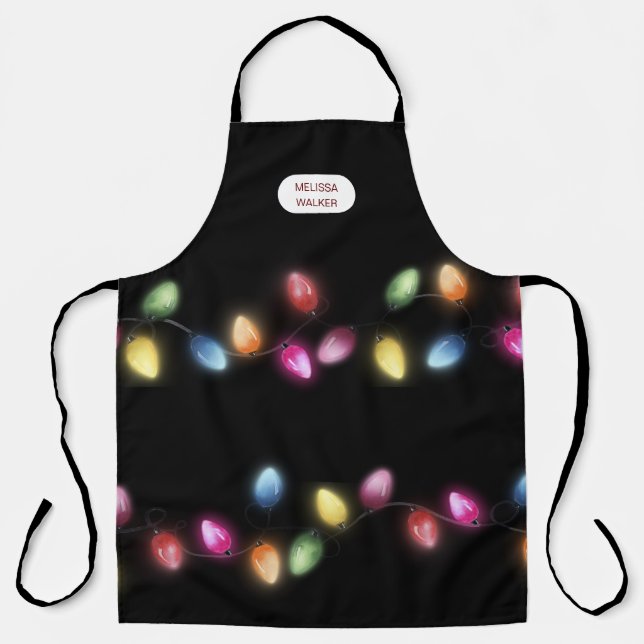 Colorful Christmas Lights Monogram  Apron (Front)