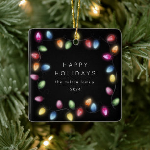Colorful Christmas Lights Monogram Ceramic Ornament