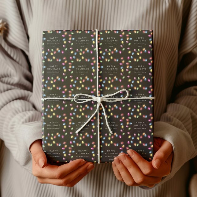Colorful Christmas Lights Monogram Holiday Wrapping Paper (Creator Uploaded)