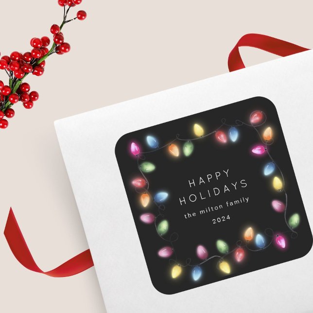 Colorful Christmas Lights Monogram Square Sticker (Creator Uploaded)