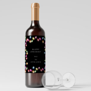Colorful Christmas Lights Monogram Wine Label