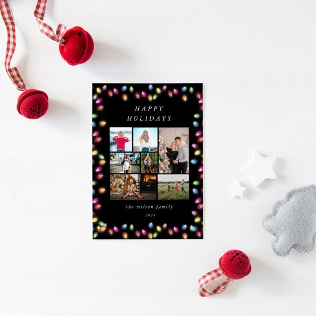 Colorful Christmas Lights Multiple Photos Holiday Card (Creator Uploaded)