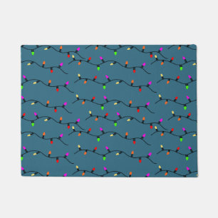Colorful Christmas Lights On Blue Doormat