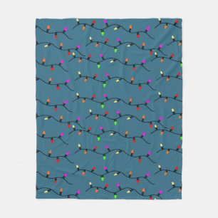 Colorful Christmas Lights On Blue Fleece Blanket