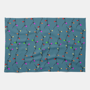 Colorful Christmas Lights On Blue Kitchen Towel