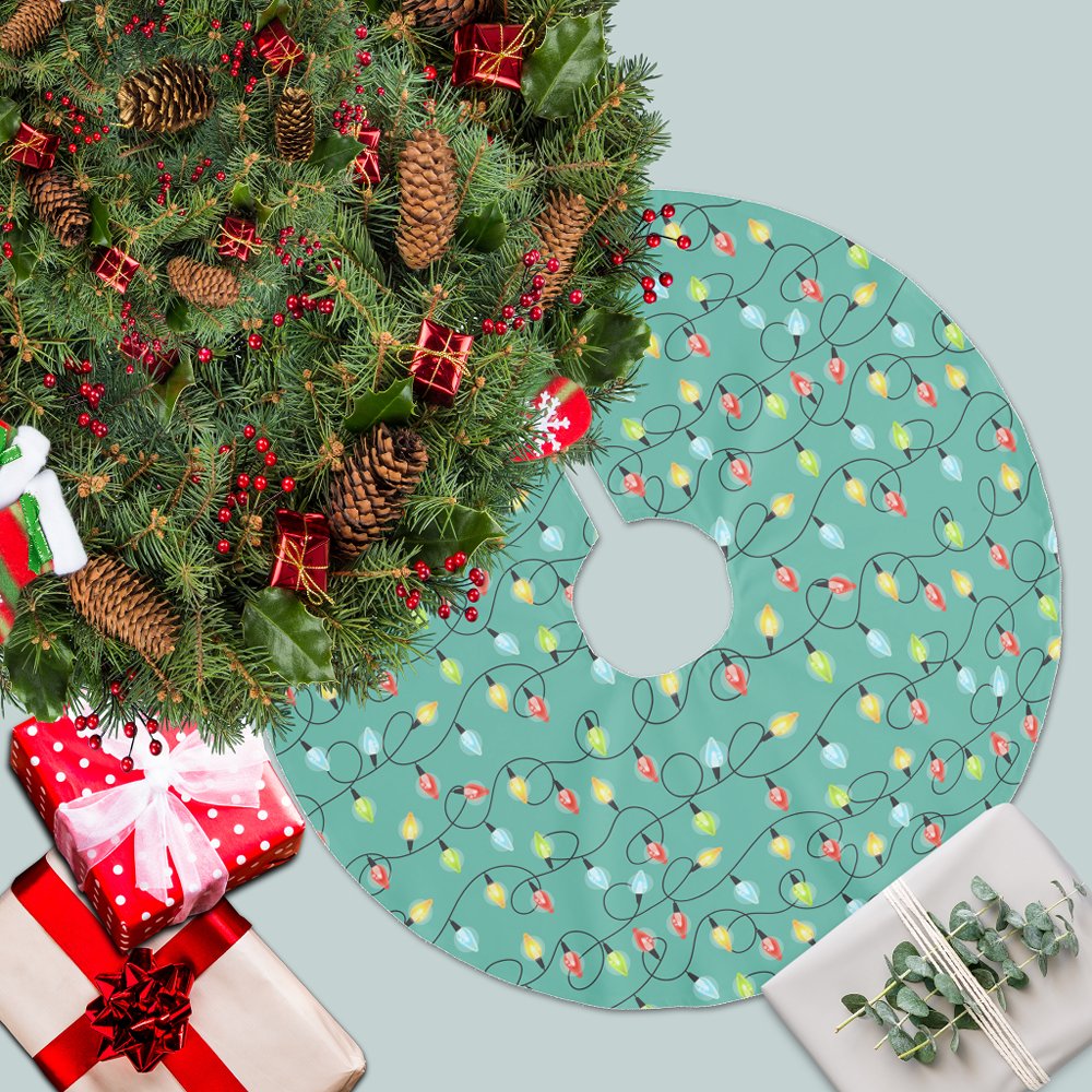 Colorful Christmas Lights on Mint Green Brushed Polyester Tree Skirt