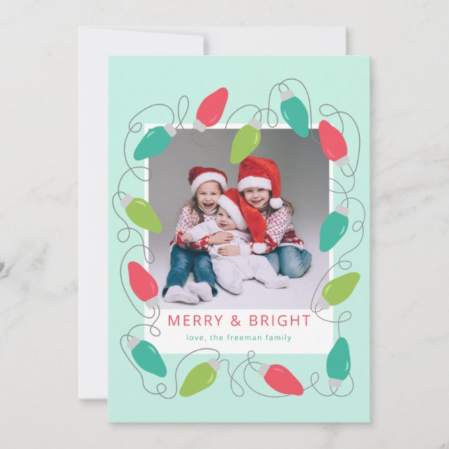 Colorful Christmas Lights Photo Card (Front)