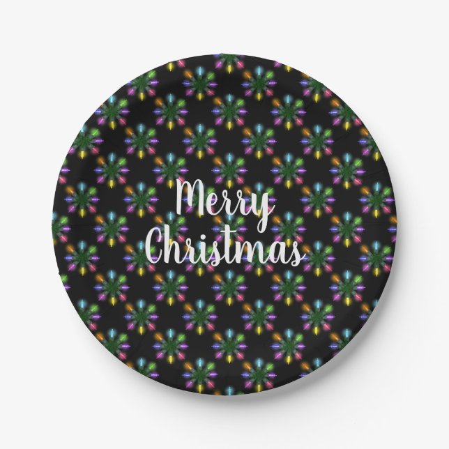 colorful Christmas lights snowflake Paper Plates (Front)