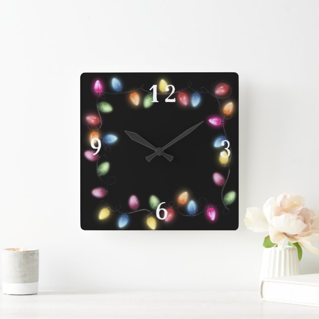 Colorful Christmas Lights  Square Wall Clock (Home)