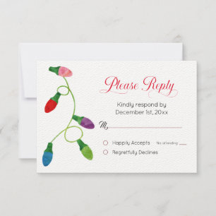 Colorful Christmas Lights Wedding Reply Card