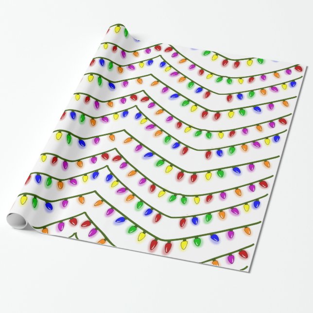 Colorful Christmas Lights Whimsical Wrapping Paper (Unrolled)