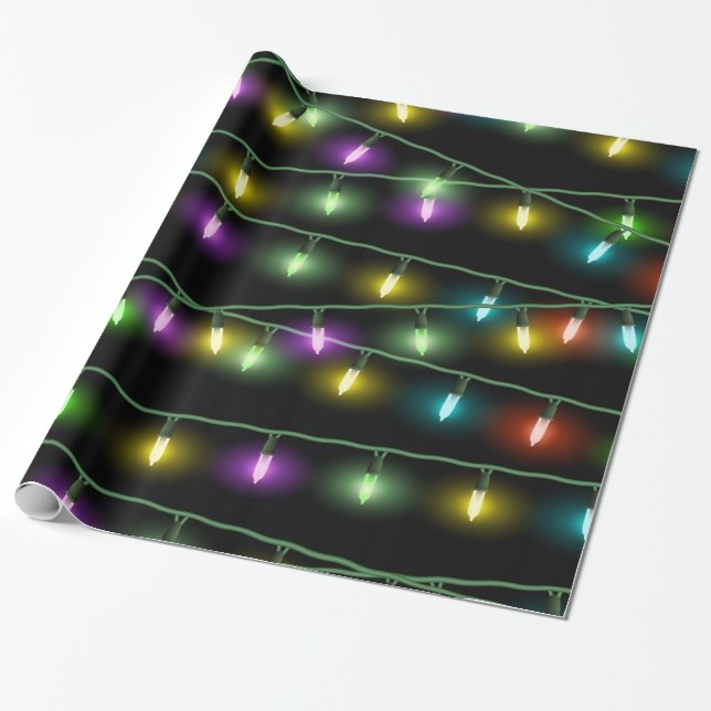 Colorful Christmas Lights Wrapping Paper (Unrolled)