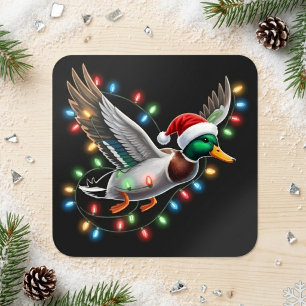 Colorful Christmas Mallard Duck in Santa Hat Square Sticker