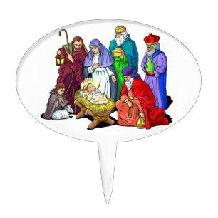 Colorful Christmas Nativity Scene Cake Topper