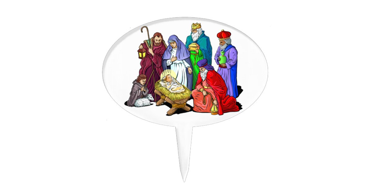 Colorful Christmas Nativity Scene Cake Topper Zazzle