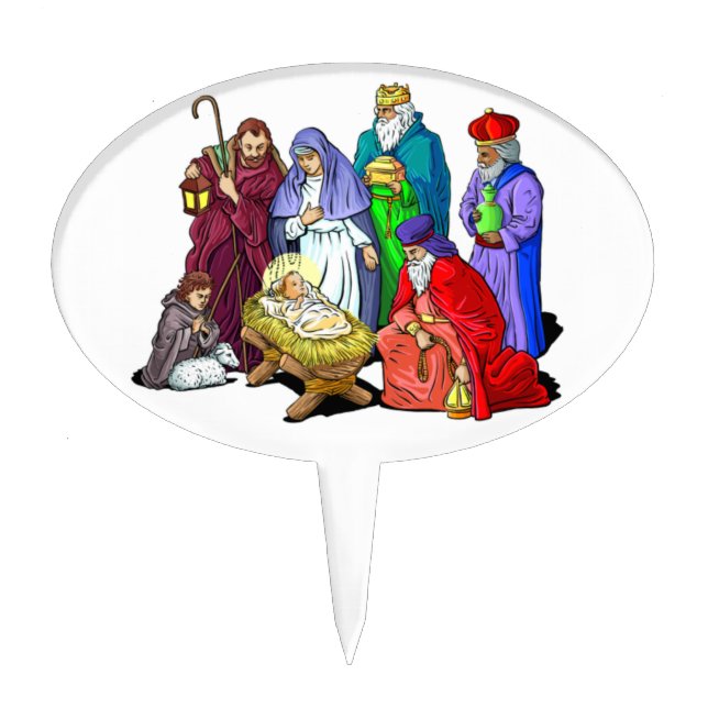 Colorful Christmas Nativity Scene Cake Topper (Front)
