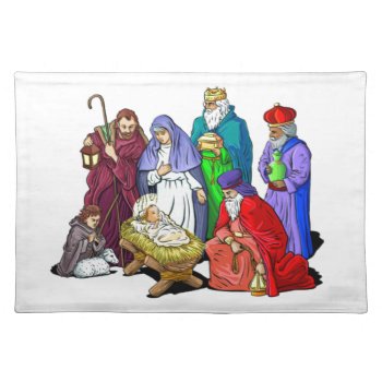 Colorful Christmas Nativity Scene Cloth Placemat by santasgrotto at Zazzle