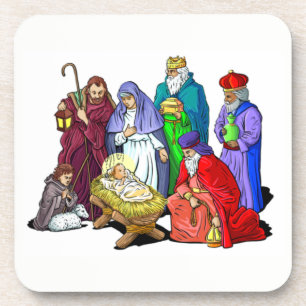 Colorful Christmas Nativity Scene Coaster