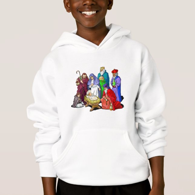 Colorful Christmas Nativity Scene Hoodie (Front)