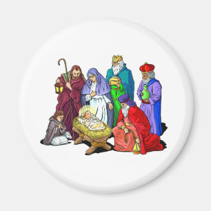 Colorful Christmas Nativity Scene Magnet