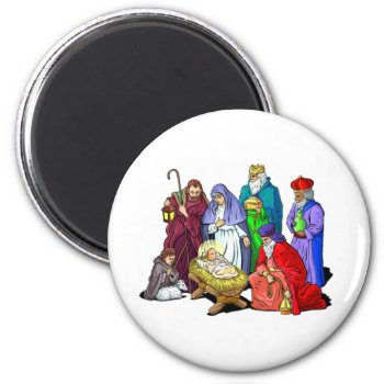 Colorful Christmas Nativity Scene Magnet by santasgrotto at Zazzle