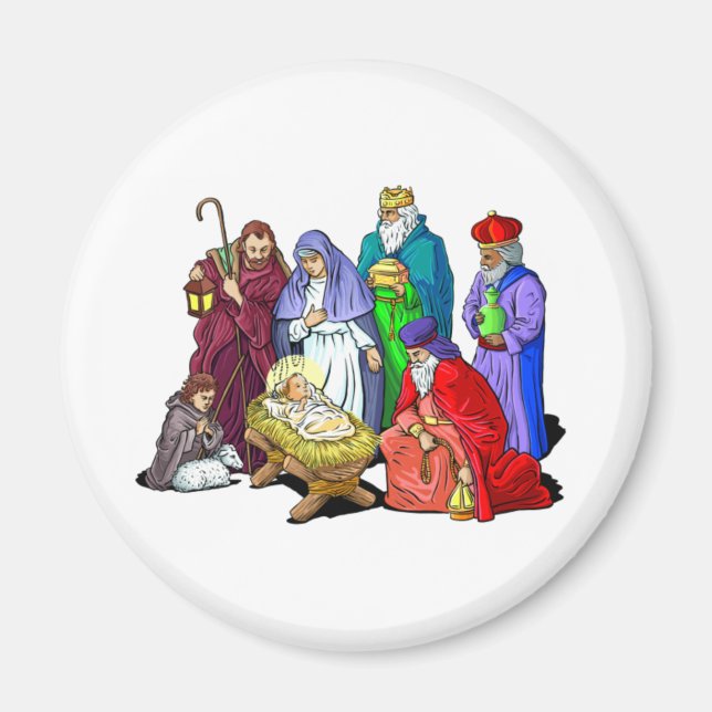 Colorful Christmas Nativity Scene Magnet (Front)