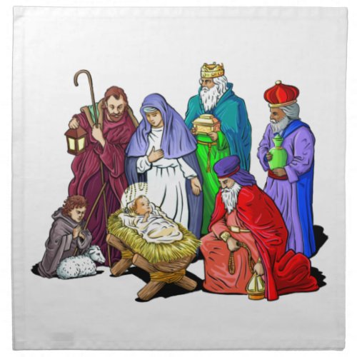 Colorful Christmas Nativity Scene Napkin