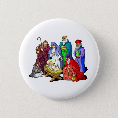 Colorful Christmas Nativity Scene Pinback Button