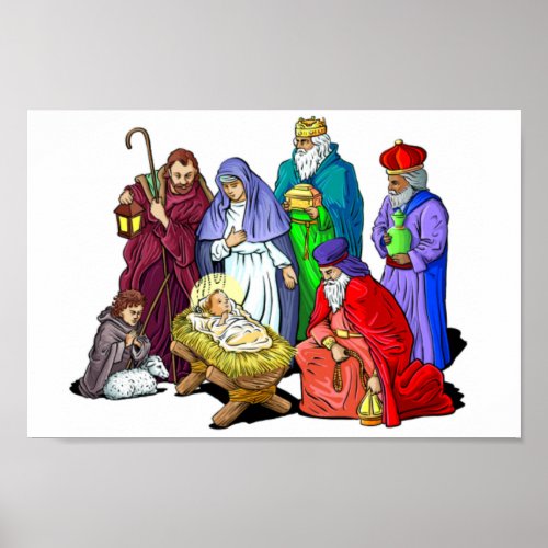 Colorful Christmas Nativity Scene Poster