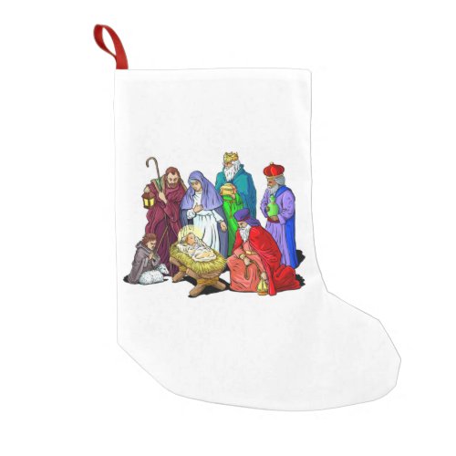 Colorful Christmas Nativity Scene Small Christmas Stocking