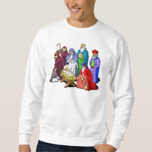 Colorful Christmas Nativity Scene Sweatshirt