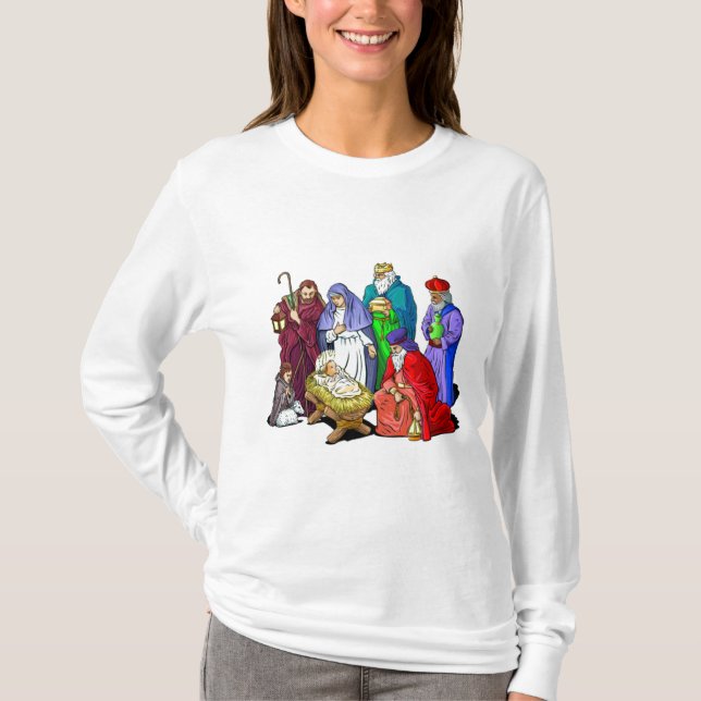 Colorful Christmas Nativity Scene T-Shirt (Front)