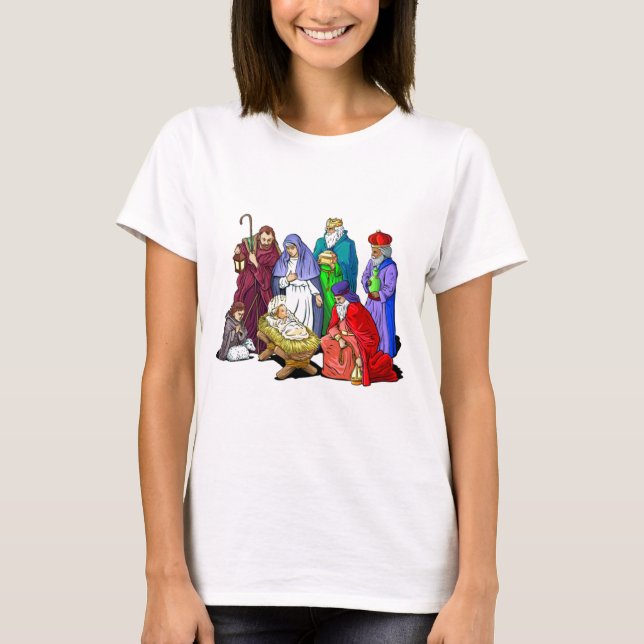 Colorful Christmas Nativity Scene T-Shirt (Front)