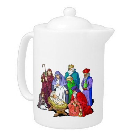 Colorful Christmas Nativity Scene Teapot