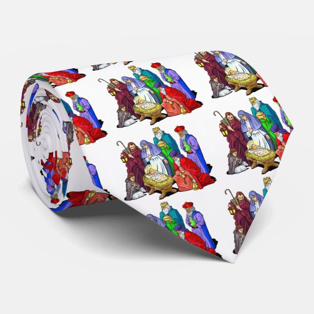 Colorful Christmas Nativity Scene Tie (Rolled)