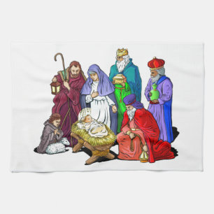 Colorful Christmas Nativity Scene Towel