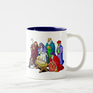 Colorful Christmas Nativity Scene Two-Tone Coffee Mug
