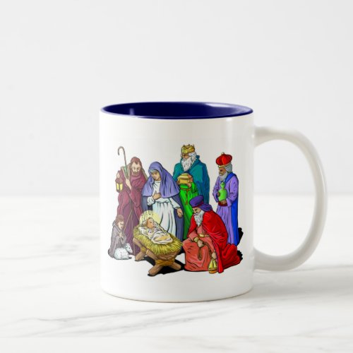 Colorful Christmas Nativity Scene Two_Tone Coffee Mug