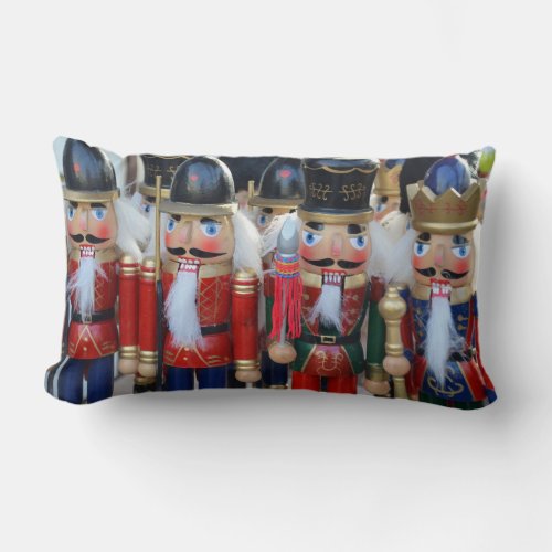 Colorful christmas nutcrackers lumbar pillow