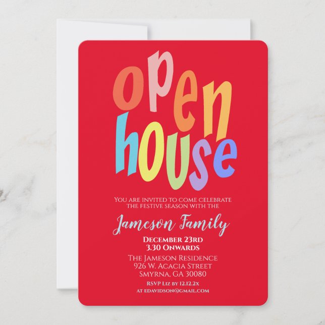 Colorful Christmas Open House Party Invitation (Front)