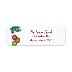 Colorful Christmas Ornaments and Pine Holiday Label