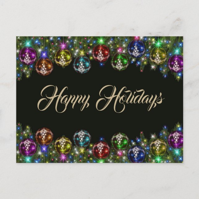 Colorful Christmas Ornaments Black Postcard (Front)